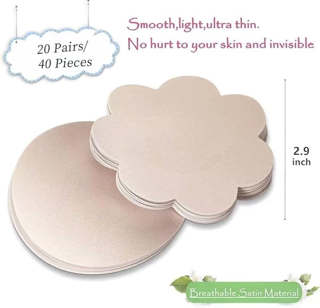 40 Pcs Pasties Nipple Covers For Women Disposable No-Show Hypoallergenic Nipple Pasties Satin Breast Petals Stickers