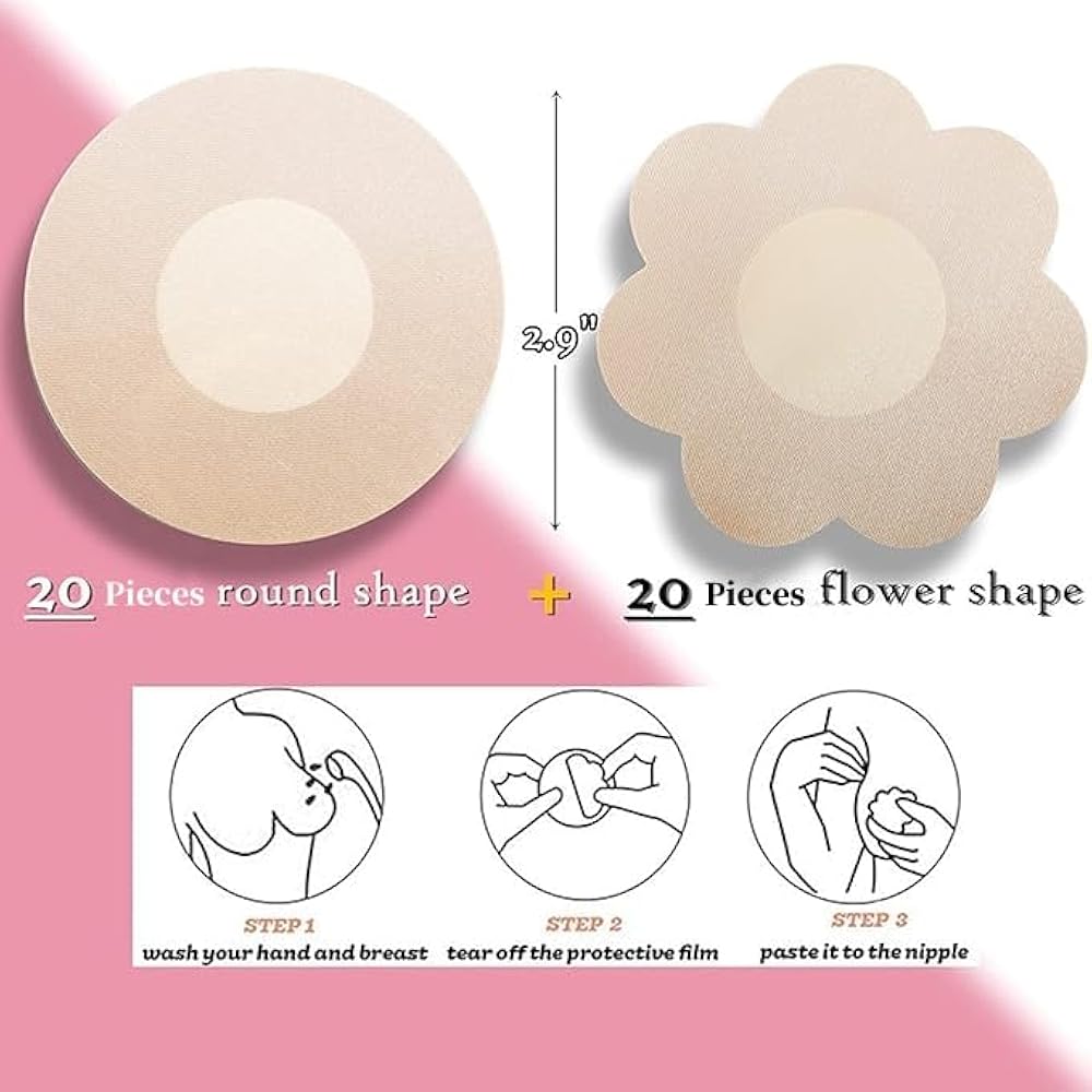 40 Pcs Pasties Nipple Covers For Women Disposable No-Show Hypoallergenic Nipple Pasties Satin Breast Petals Stickers