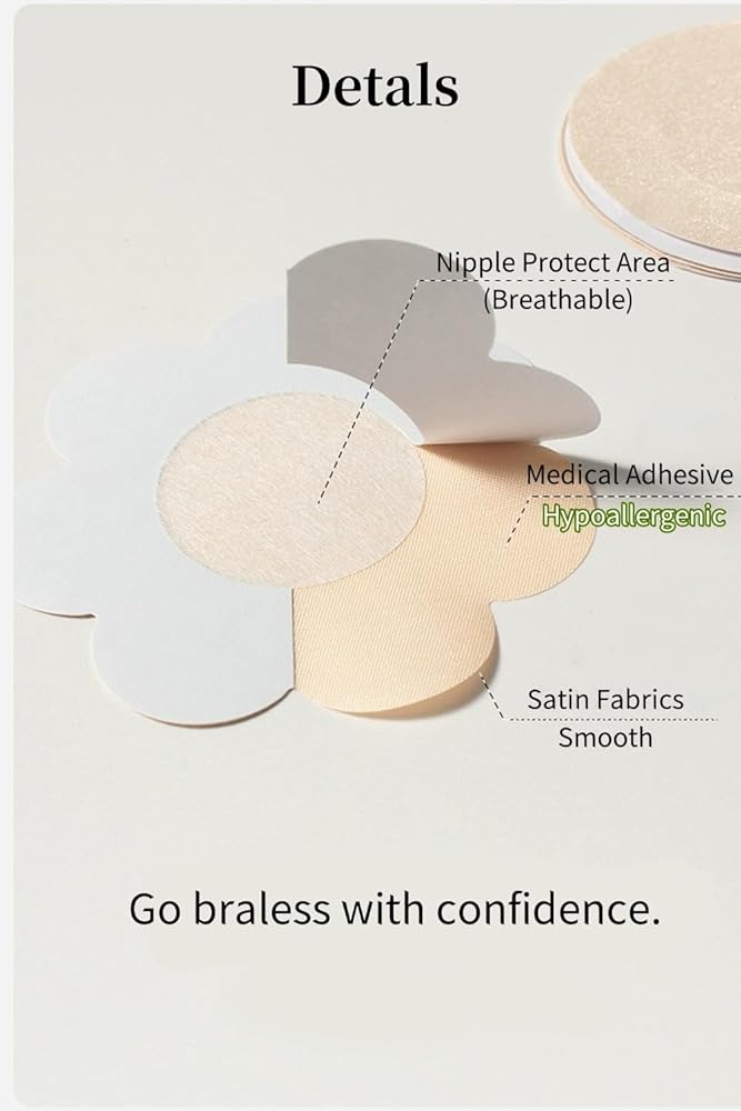 40 Pcs Pasties Nipple Covers For Women Disposable No-Show Hypoallergenic Nipple Pasties Satin Breast Petals Stickers