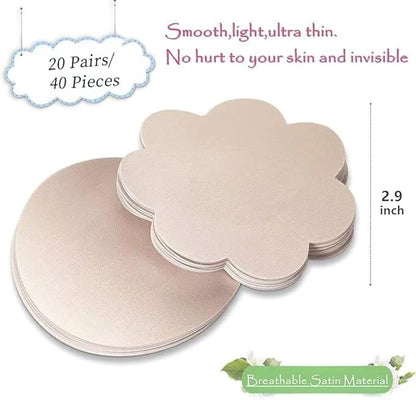 40 Pcs Pasties Nipple Covers For Women Disposable No-Show Hypoallergenic Nipple Pasties Satin Breast Petals Stickers