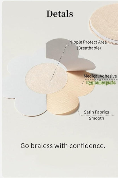 40 Pcs Pasties Nipple Covers For Women Disposable No-Show Hypoallergenic Nipple Pasties Satin Breast Petals Stickers